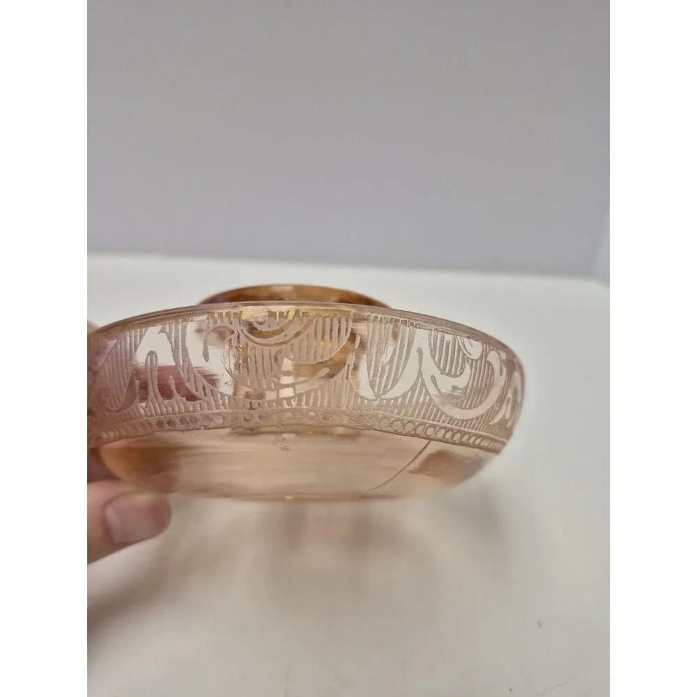 Vintage Depression etched Glass Pink Taper Candle Holder